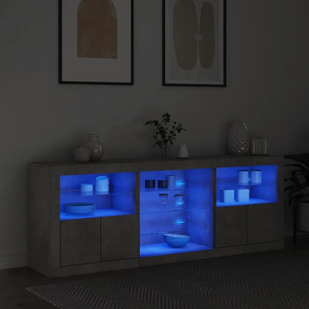 Credenza con Luci LED-Buffet-Armadio da cucina Grigio Cemento 181,5x37x67 cm 605041
