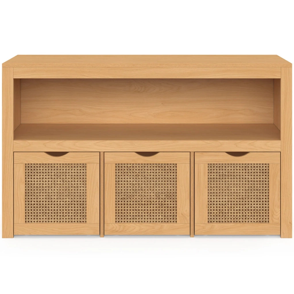 IDMarket - Contenitore per bambini EDHEN in legno e canna con 3 cassetti a cubo su rotelle