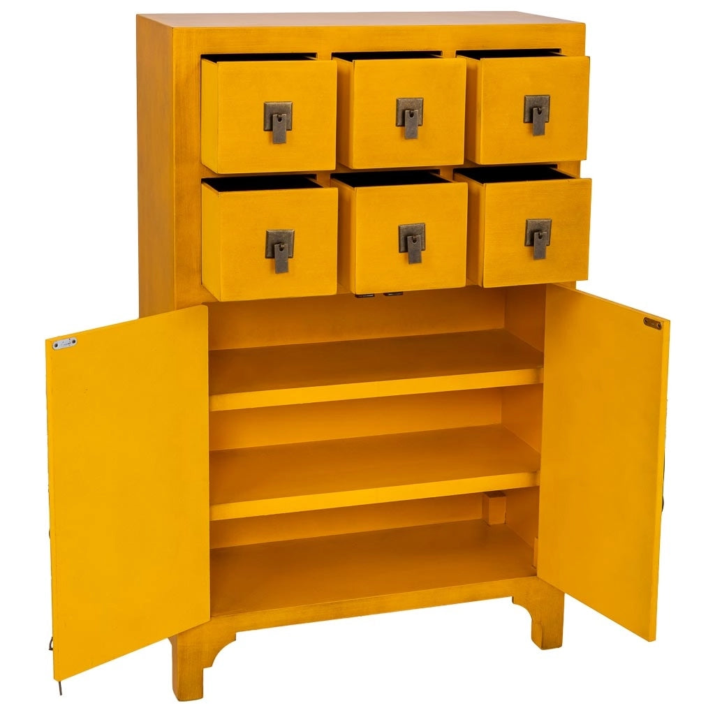 Comò in legno con 6 cassetti e 2 porte 63x26x101