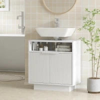 Mobile Sotto Lavabo Bagno con Ripiano Interno Regolabile e Ripiano Aperto, in Legno, 60x33x63 cm, Bianco
