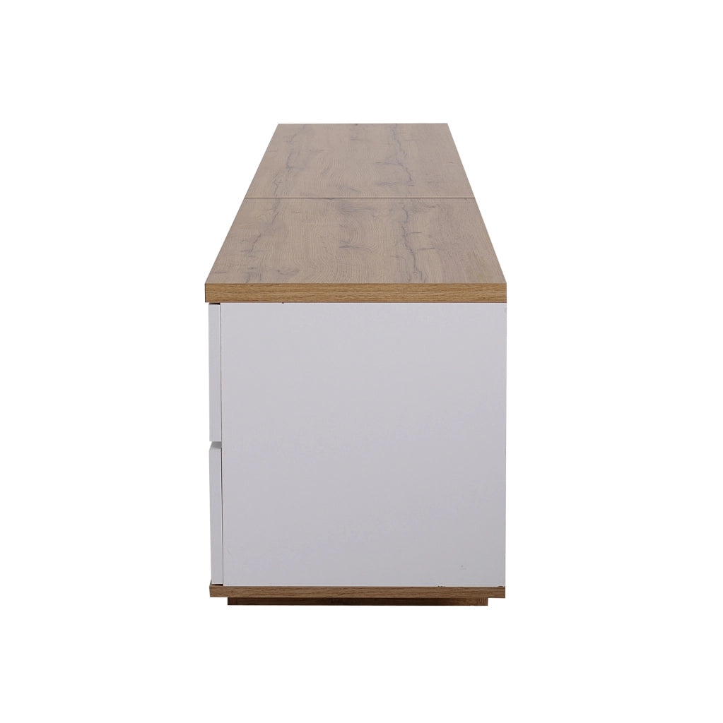 Mobile TV 180x38x46 cm; design a griglia con maniglia nascosta; MDF bianco