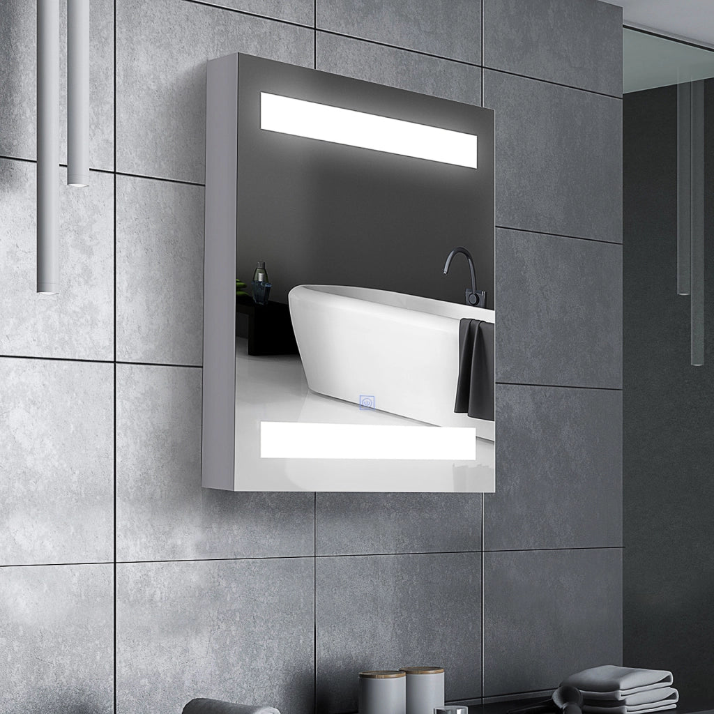 Armadietto Bagno con Specchio e LED ¨C Zephmum ¨C Bianco 50x15x60 cm