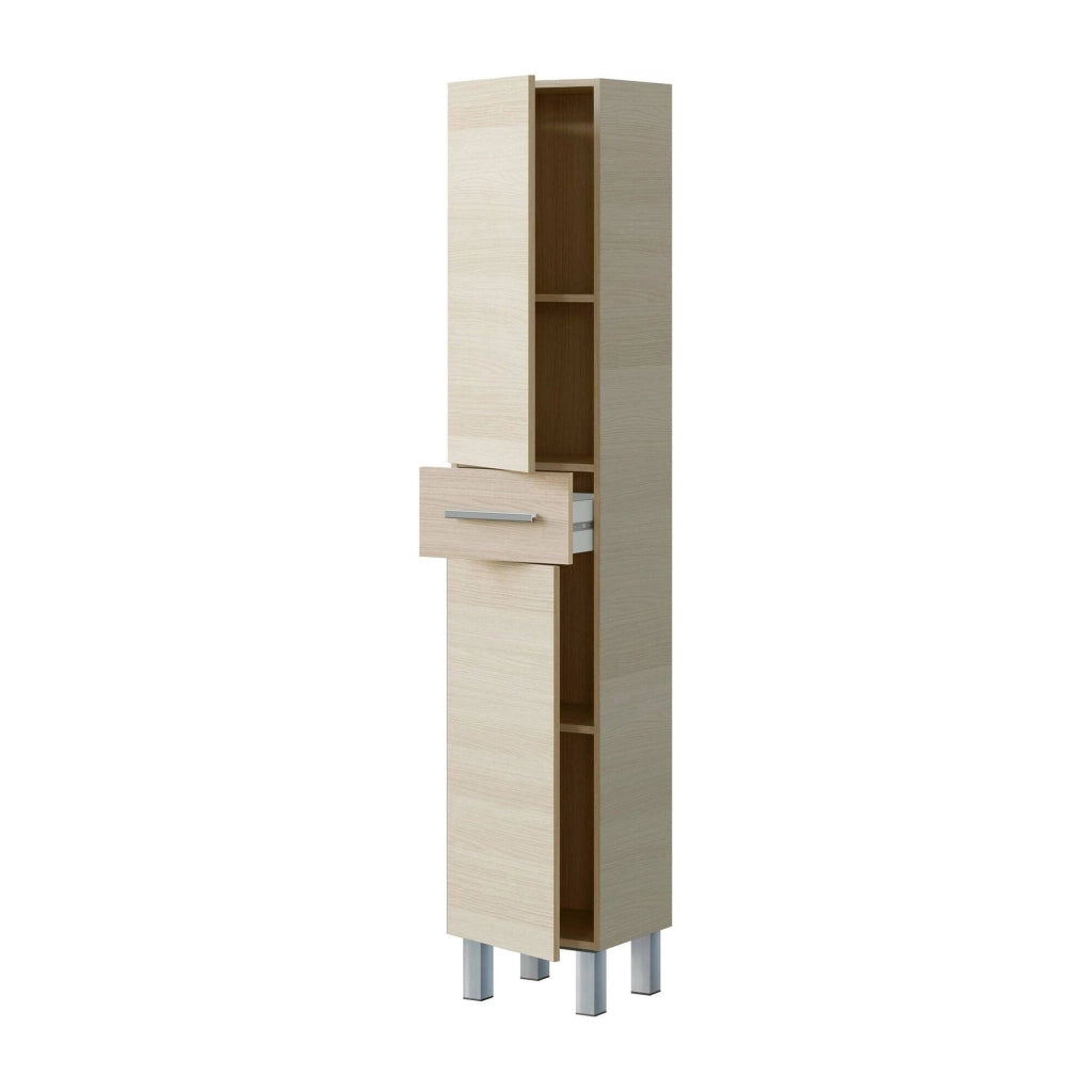 Colonna bagno Alka, Pensile bagno con 2 ante e 1 cassetto, Armadio alto, 35x31h182 cm, Rovere