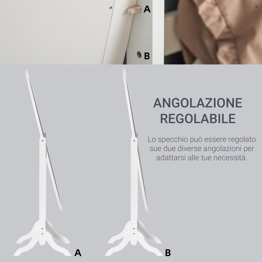 Specchio da Terra Ovale Regolabile ¨C zephmum ¨C Bianco 47.5x45.5x154.5 cm