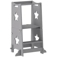 Scala Montessori Convertibile in Set Tavolo e Sedie con Barra di Sicurezza, in Legno, 60x44.5x86 cm, Grigio