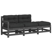 Set Divani da Giardino 3pz | Set Salotto da Giardino con Cuscini in Legno Massello Grigio