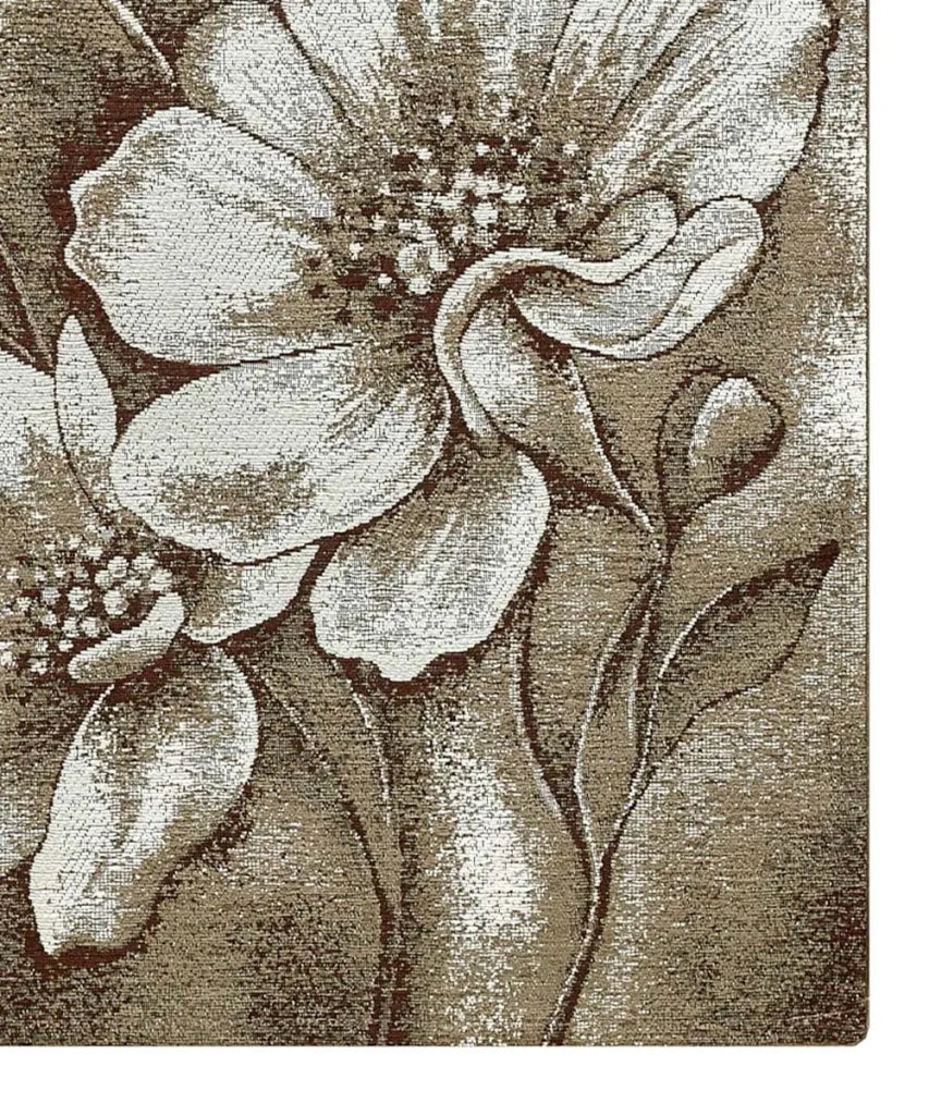Tappeti Arredo ASTURIA MARRONE FANGO salotto soggiorno camera, disegno floreale moderno grandi fiori, multiuso lavabile antiscivolo cm.65x110 (Coppia)