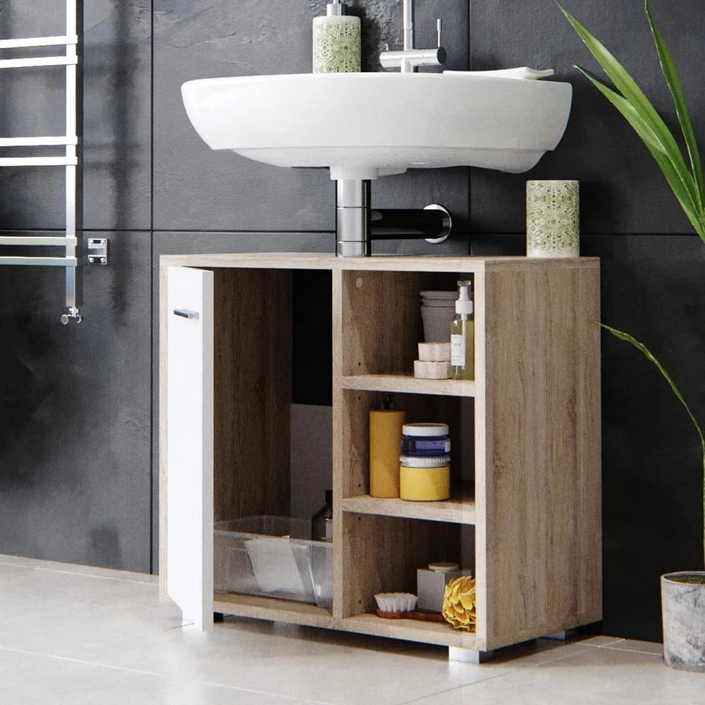 Mobile sottolavabo per bagno Perry, Sonoma, 60 x 55.6 cm, utilizzabile con ritaglio per sifone e spazio di stoccaggio aperto