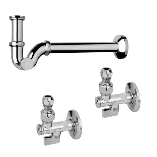Kit 2 rubinetti filtro a sfera con sifone ottone cromato a esse per scarichi