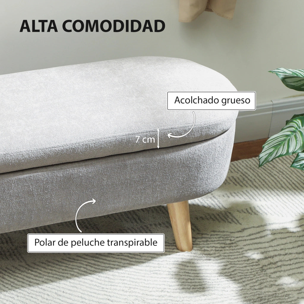 Pouf Imbottito in Velluto con Gambe in Legno ¨C Minimal ¨C Grigio Chiaro