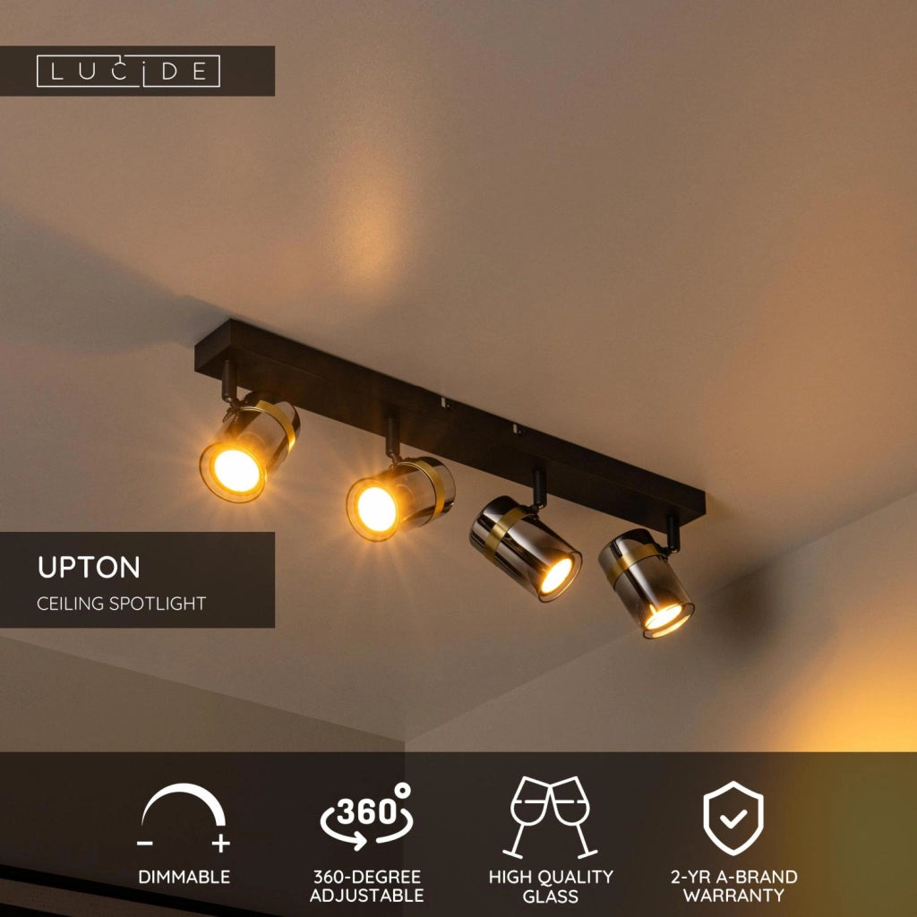 Faretto soffitto 4xGU10 nero oro vetro fumé Lucide UPTON