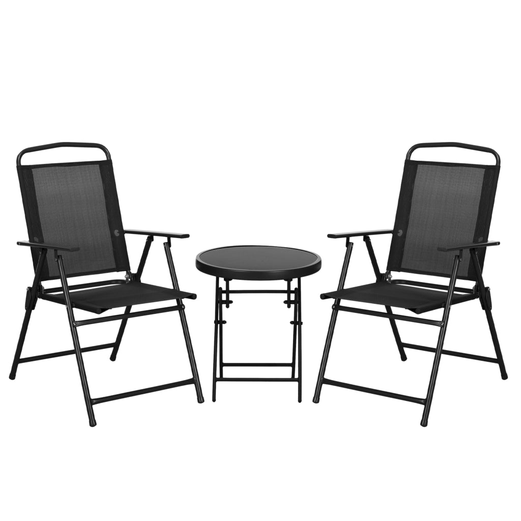 Set 3 Pezzi da Giardino con 2 Sedie 53,5x64x93 cm e Tavolino da Caffè Ø45x50 cm in Metallo Nero