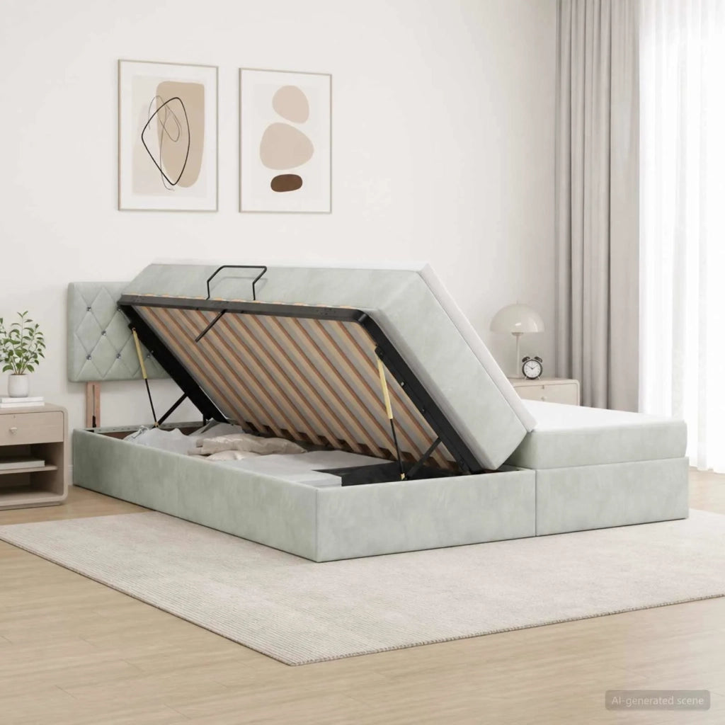 Letto con Contenitore con testiera 2 pz Grigio Chiaro 3458931
