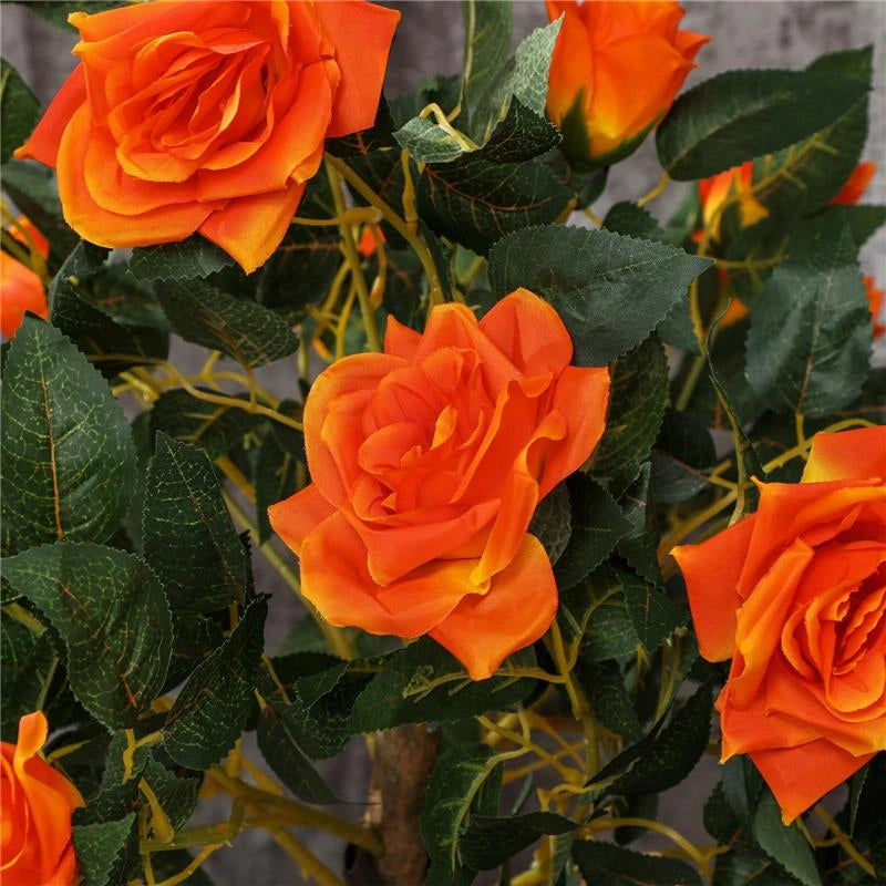 PIANTA FINTA DI CAMELIA DA 21 FIORI CON VASO RIEMPITO IN CEMENTO E MUSCHIO, Ï18X90 CM, ARANCIONE
