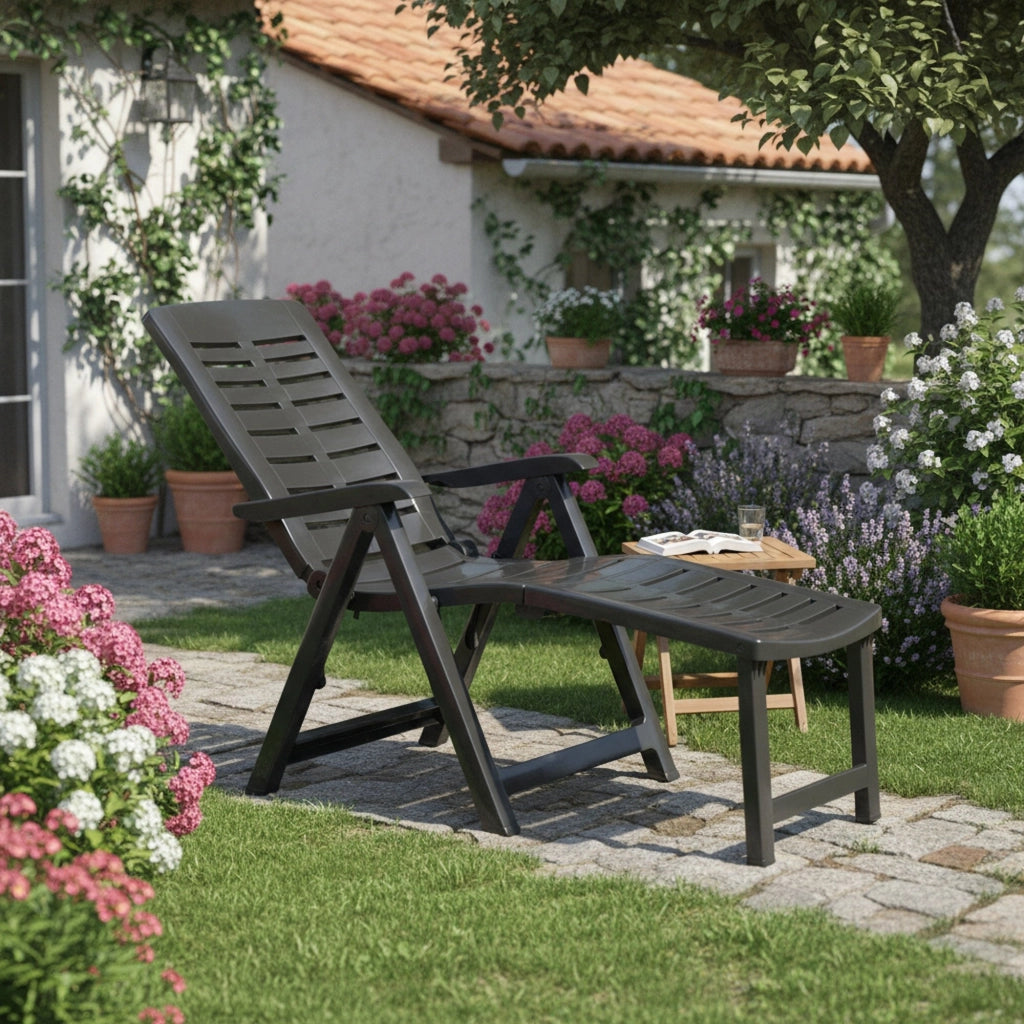 Sdraio da Giardino Townley, Lettino Prendisole Pieghevole con Poggiapiedi Made in Italy, 60x60x109h cm Nero Antracite