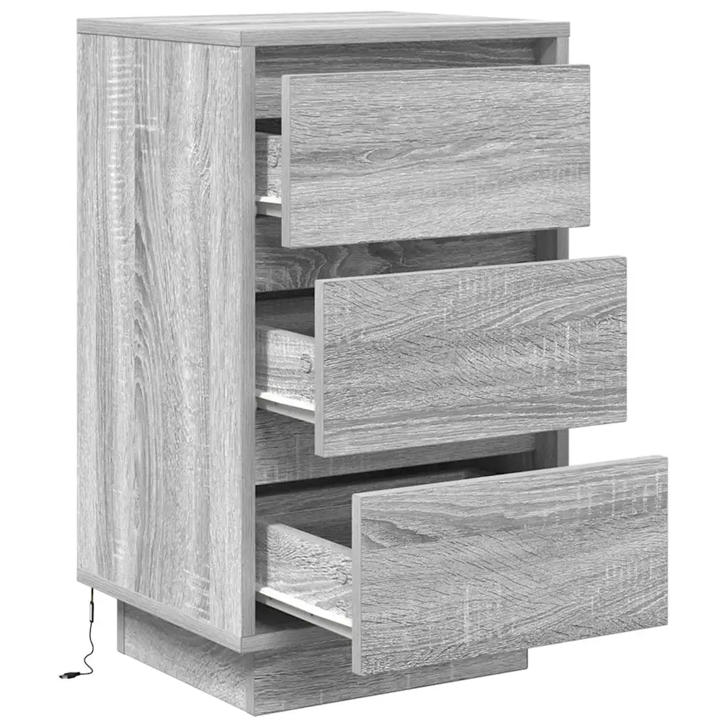 Comodino | Armadio da Notte | Mobiletto da notte con Luci LED Grigio Sonoma 38x34x65 cm