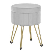 Sgabello rotondo in velluto con contenitore diametro 39 cm 4 gambe in metallo per cabina armadio soggiorno camera da letto grigio 12_0006165