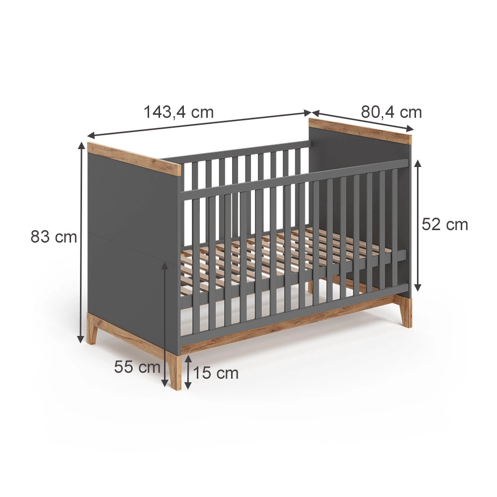 Vitalispa culla neonato Grigio/Artisan 70x140 cm