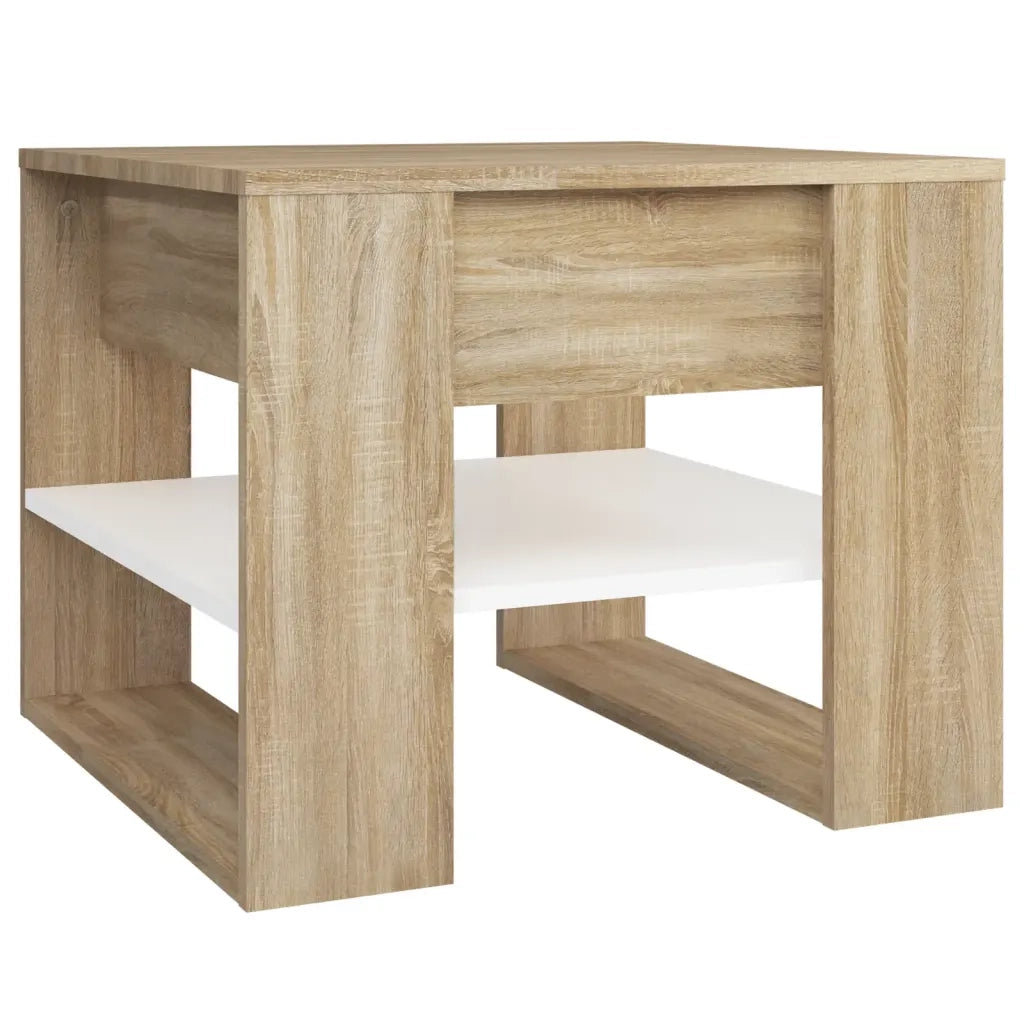 Tavolino Bianco e Rovere Sonoma 55,5x55x45 cm Legno Multistrato cod mxl 62251