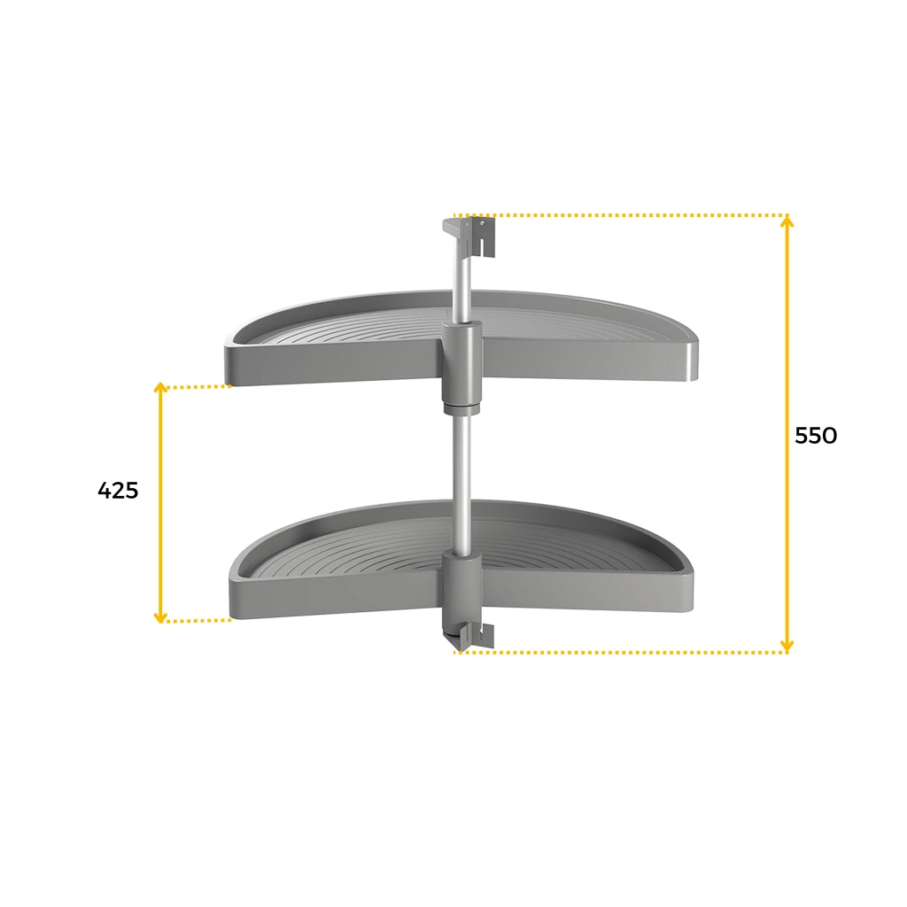 Emuca Coppia di cestelli girevoli Shelvo semicircolare, 800, Plastica grigia, Tecnoplastica e Alluminio, 1 u.
