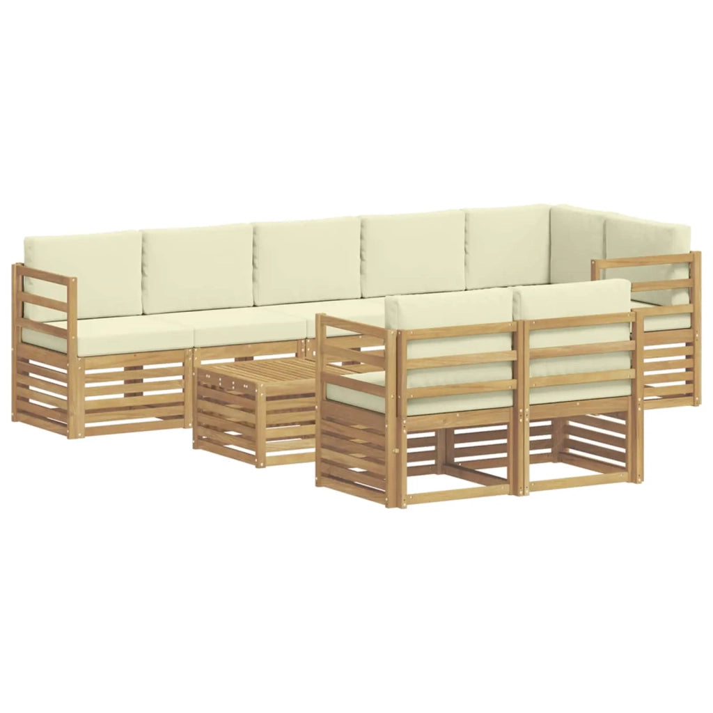 Set divani 9 pcs Bianco e Crema Legno di Acacia Massello