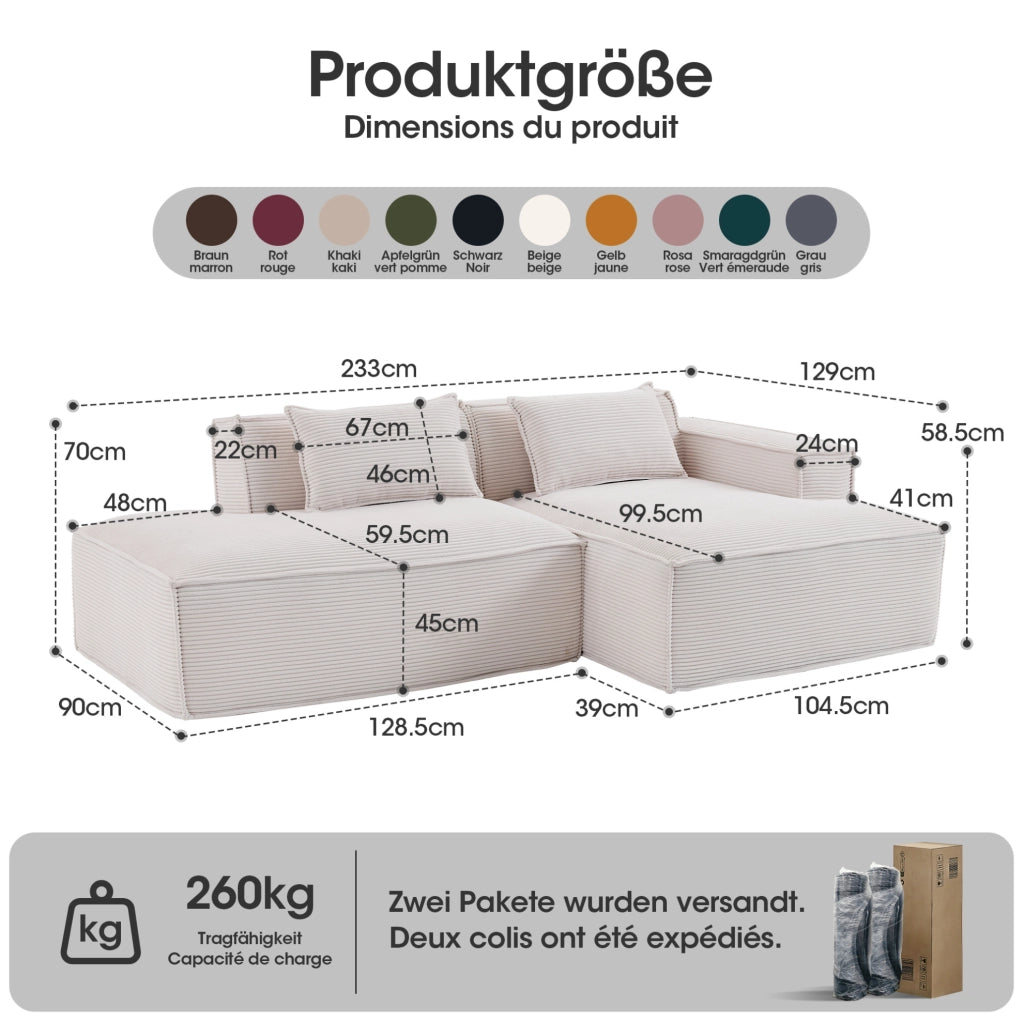 Divano 235 cm imbottito in poliestere beige HOMVRA