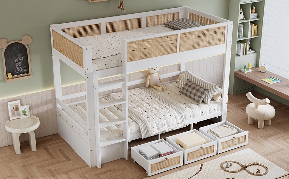LETTO a castello per bambini 90x200 cm Pino, MDF e compensato Bianco/Naturale