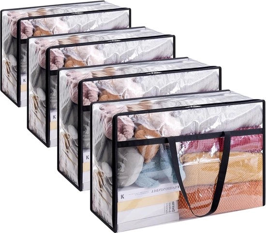 Set di 4 borse trasparenti da 60L - Opvouwbaar - PVC - Con maniglie - Per spostamenti - Borsa per la conservazione della biancheria