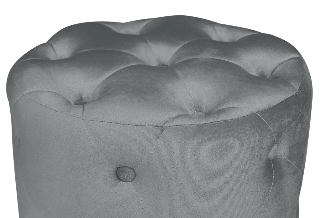 Pouf in velluto capitonné grigio, poggiapiedi - Honey - PO01HO