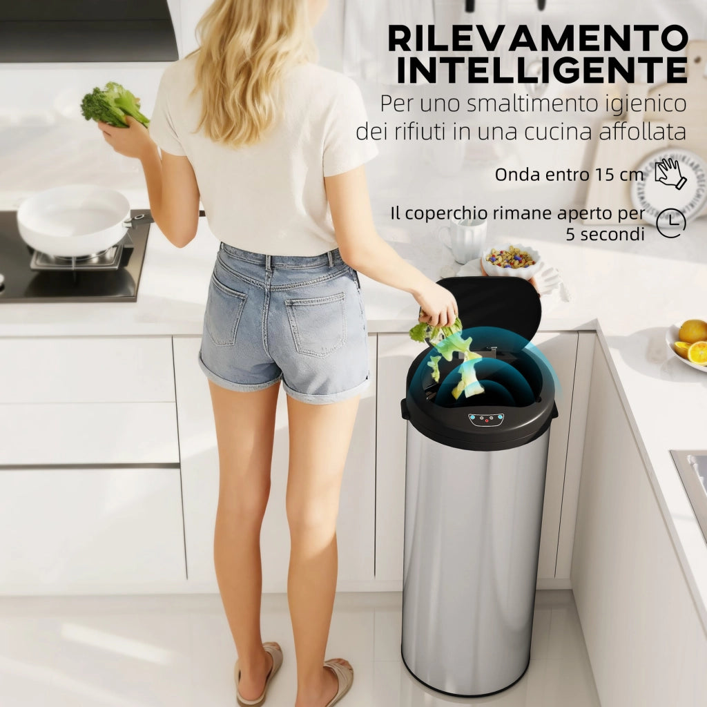 Bidone per Rifiuti con Sensore a Apertura Automatica ¨C zephmum ¨C Argento 32x30x72.5 cm 55L