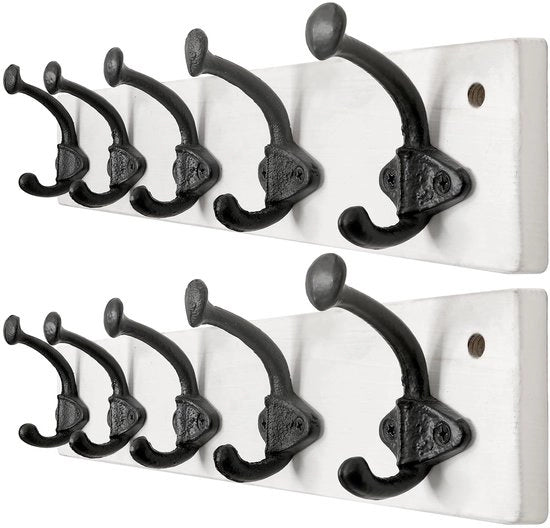 Haken per capo per abbigliamento in ghisa - 5 pezzi - bianco