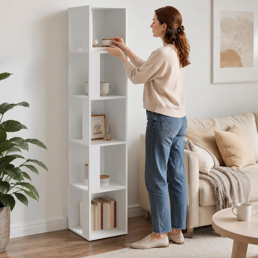 Corner Shelf, White, 33x33x164.5 Cm, Wood-based Material