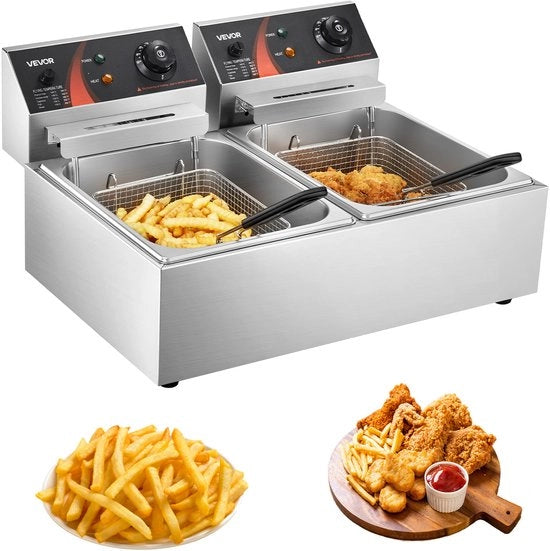 Friteuse elettrica a doppio serbatoio in acciaio inossidabile commerciale 5000W 12L