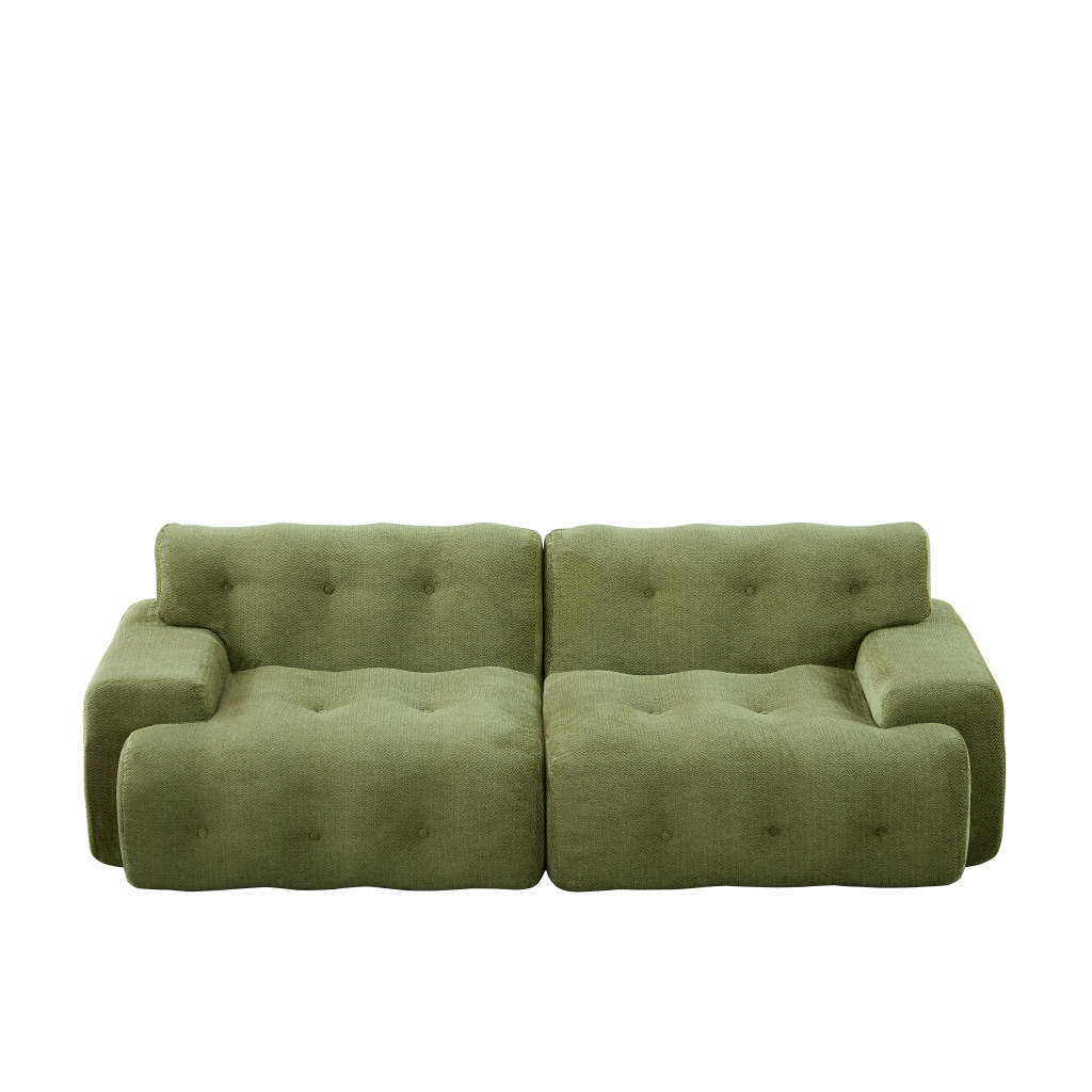 Divano dritto 2 posti modulare con supporto ergonomico e base antiscivolo in ciniglia verde, 224 × 104 × 66 cm