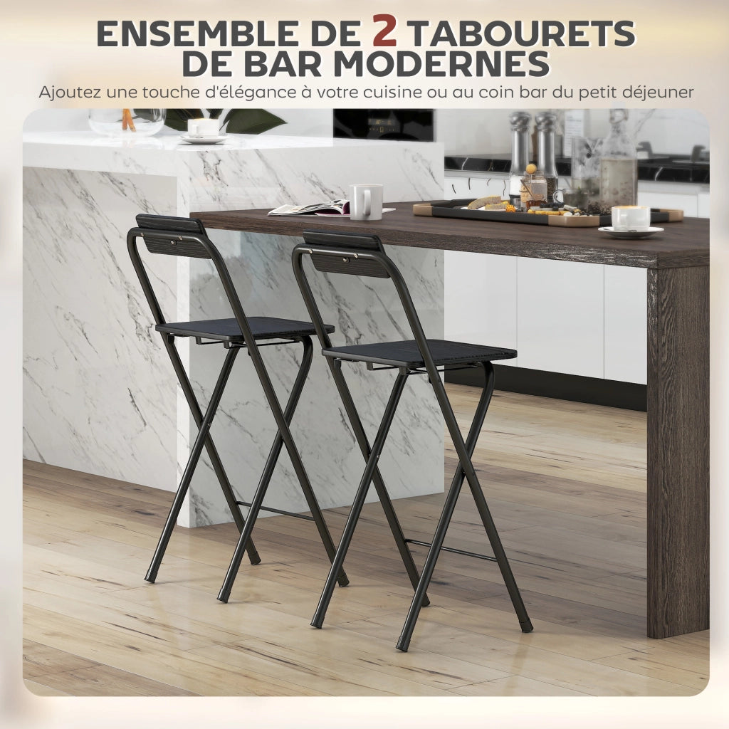 Sgabello da bar pieghevole con schienale ¨C ZephMum ¨C 2 pezzi, nero, struttura in metallo, 87 cm