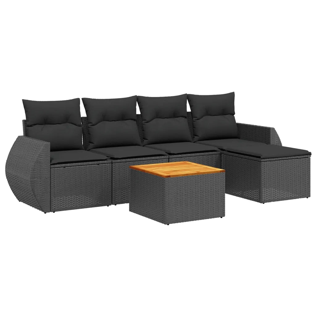 Set Divano da Giardino 6 pz con Cuscini Nero in Polyrattan 3257308