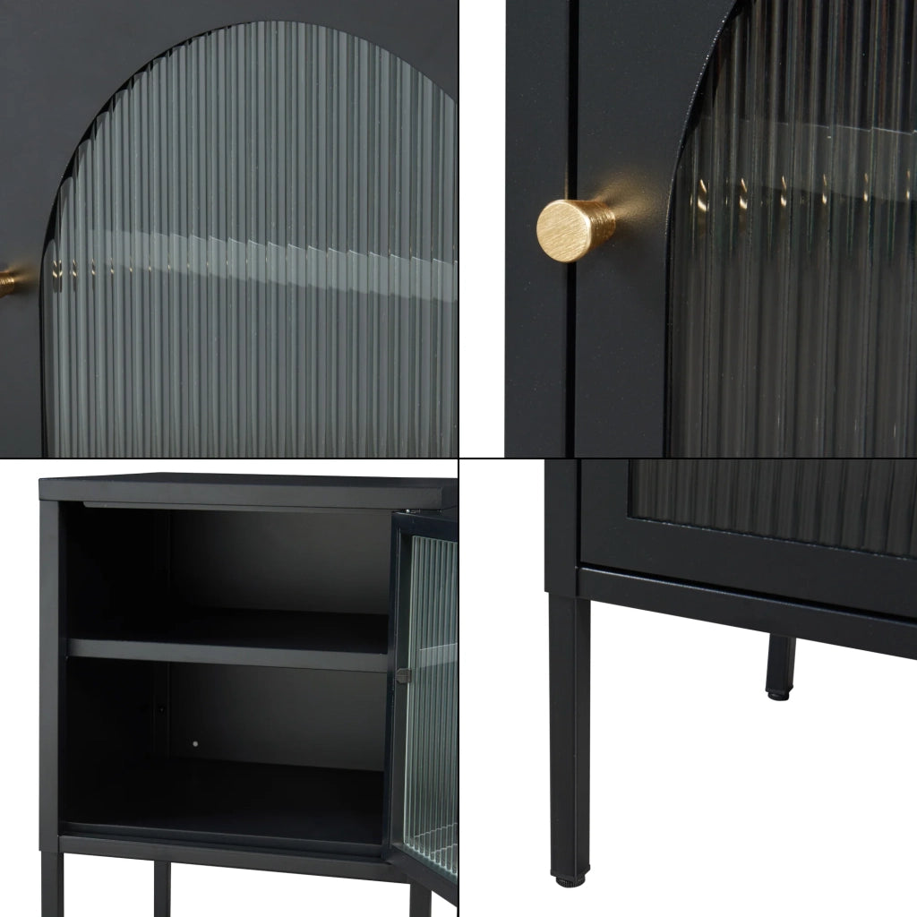 Comodino comodino cassettiera mobile contenitore acciaio vetro rigato 60 x 43 x 40 cm nero opaco 03_0011024