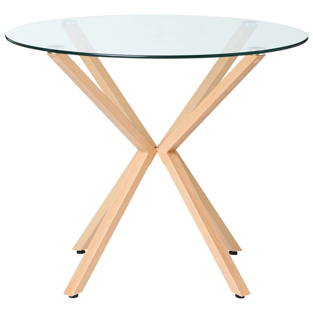 Tavolo da pranzo rotondo piano in vetro temperato legno chiaro ø 90 cm scandinavo