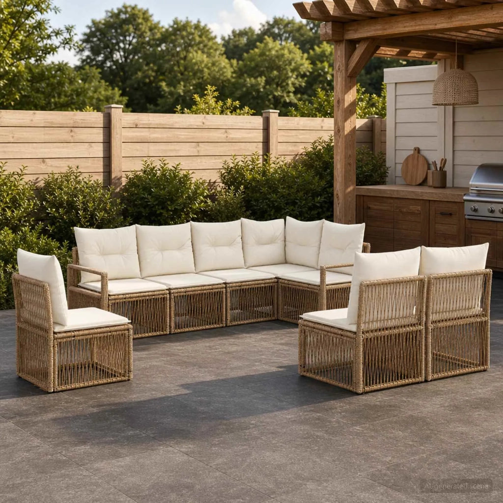 Set Divano da Giardino 8 pz Beige polyrattan 3435729