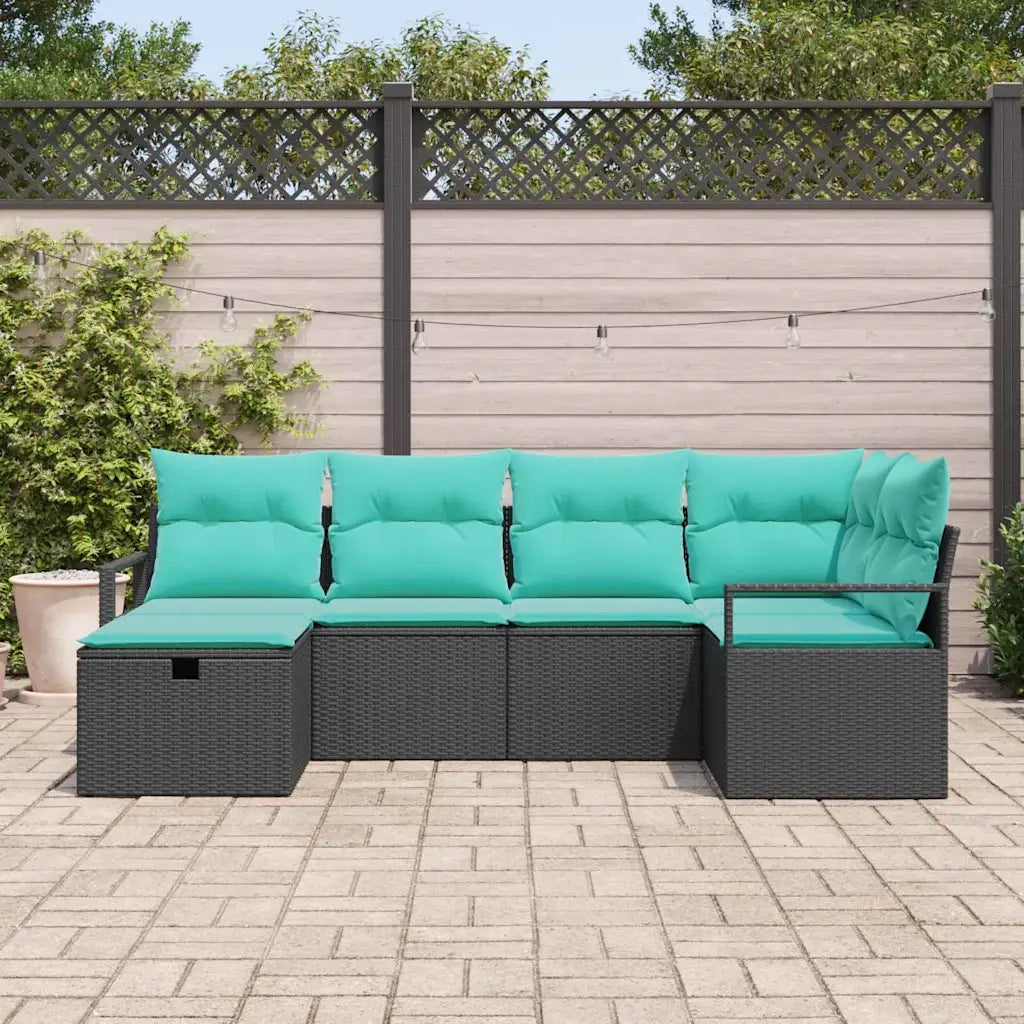 Set di divani con cuscino 6 pcs Nero e Turchese polyrattan