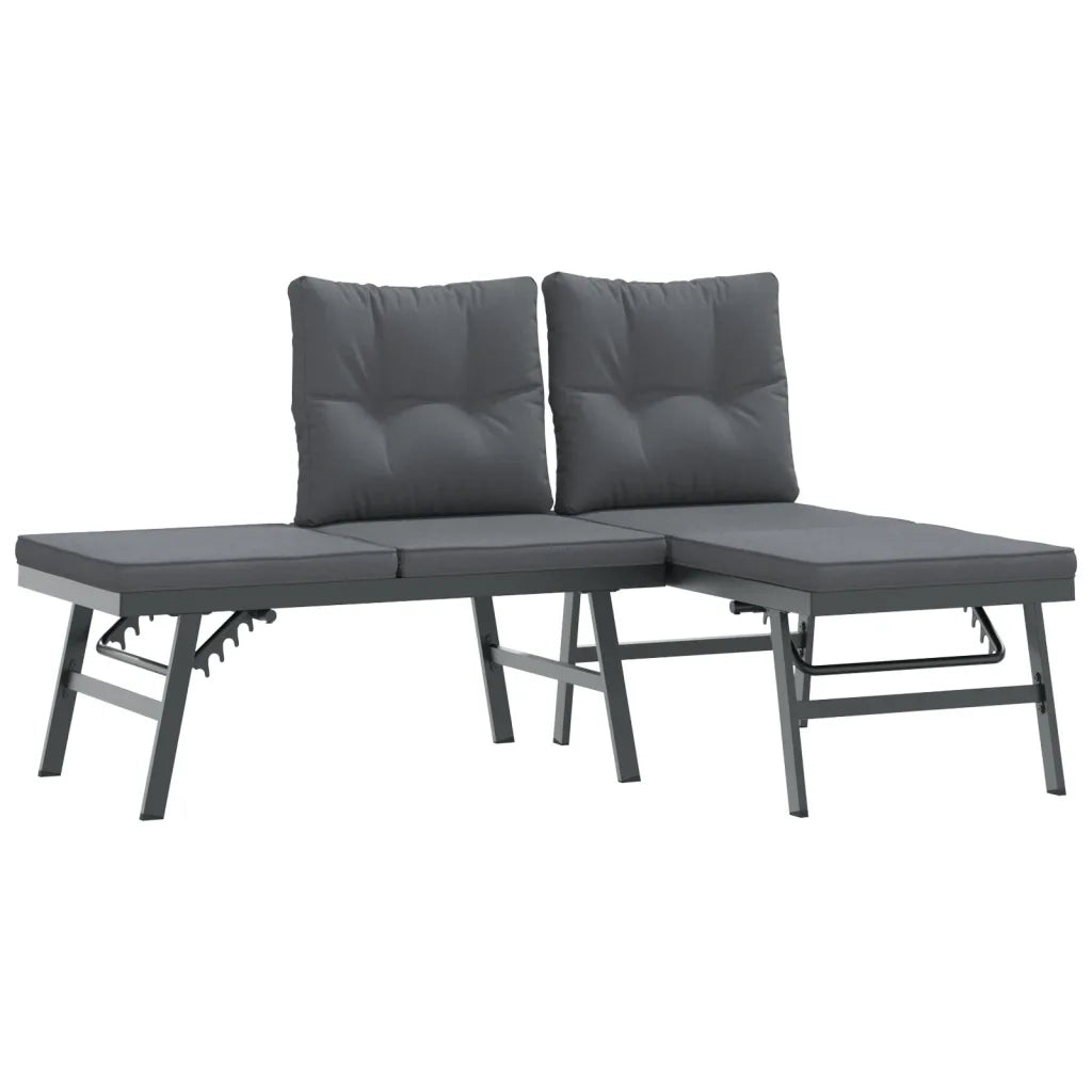 Set Panche Giardino Cuscini 3pz Nere Acciaio Verniciato Polvere