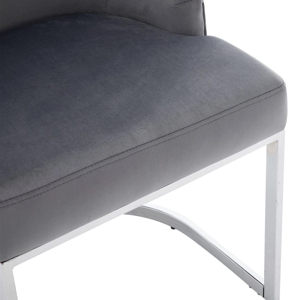 Set di 2 sedie da pranzo in velluto grigio e metallo argentato, schienale trapuntato, stile moderno