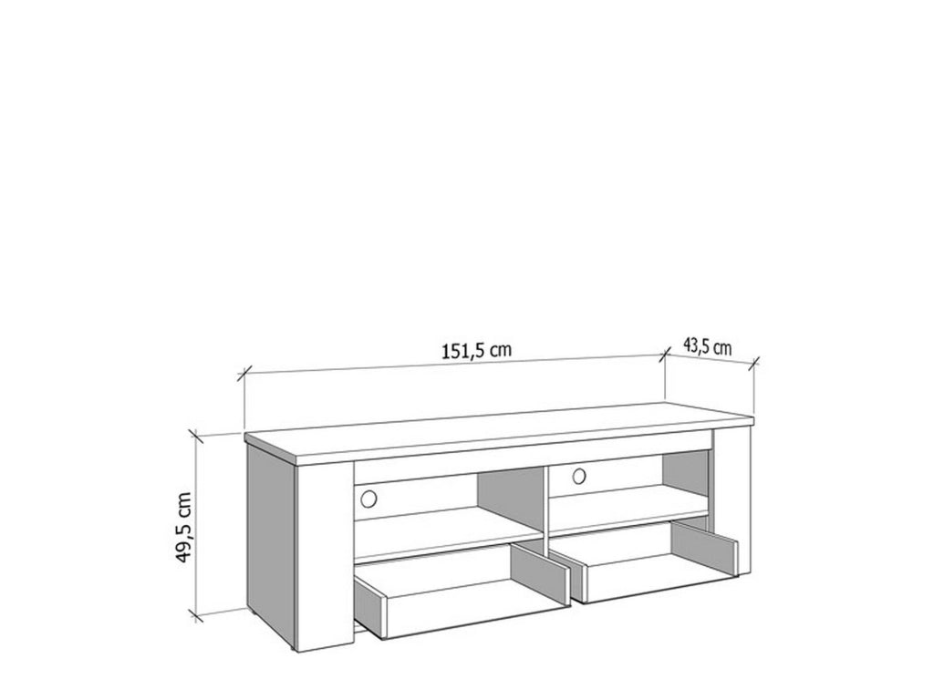 Scorze, Mobile Porta tv 2 Cassetti, 151.5x43.5x49.5h cm Bianco Larice