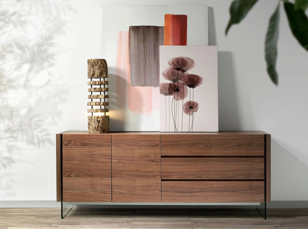 Credenza in noce e vetro temperato