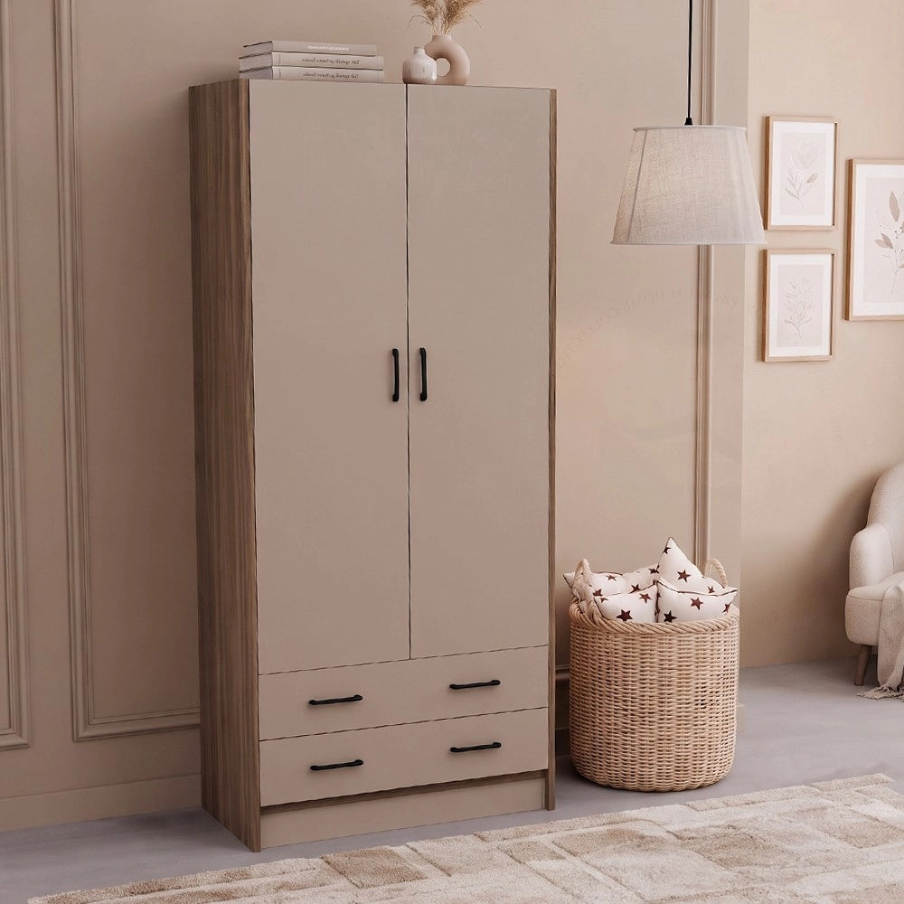 Armadio due ante e cassetti 91x52x210h colore noce e cashmere ARM290C