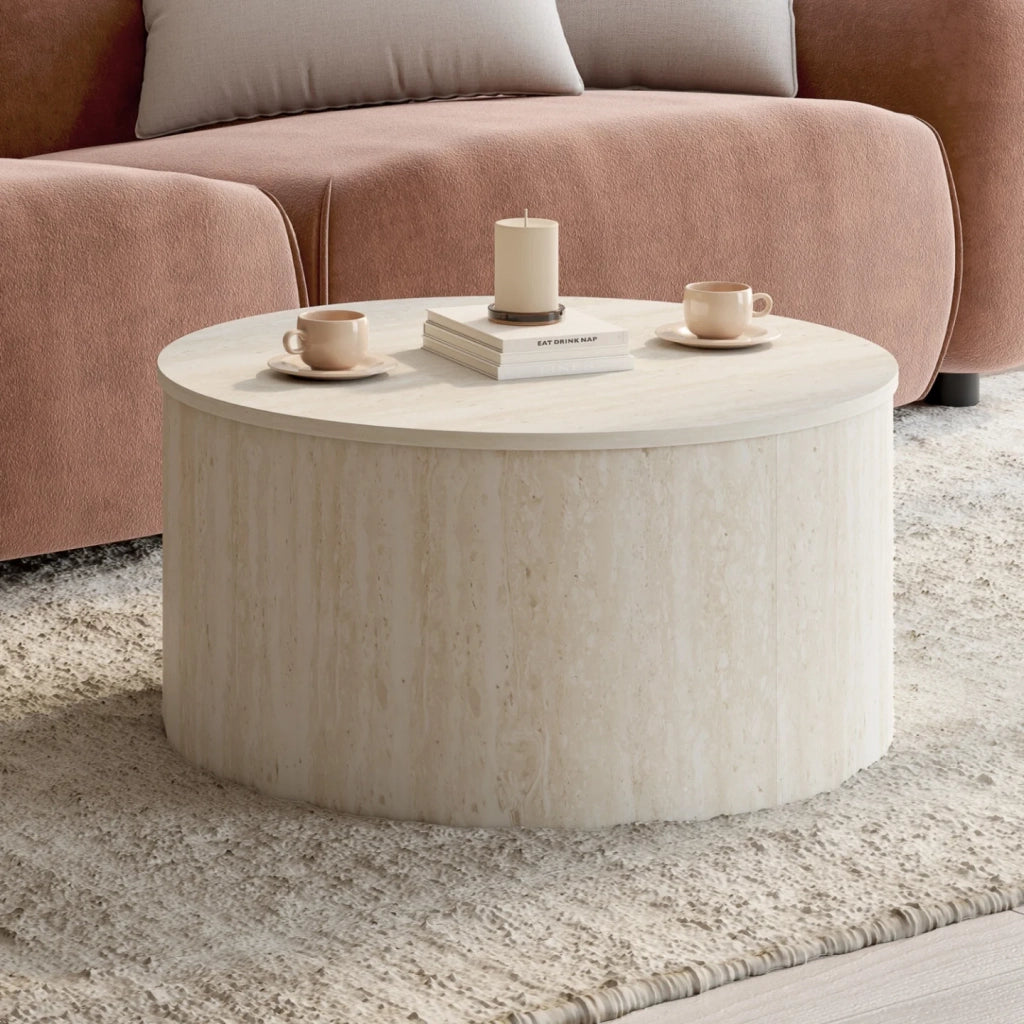 IDMarket - NOVA Tavolino rotondo da 70 cm in legno effetto travertino