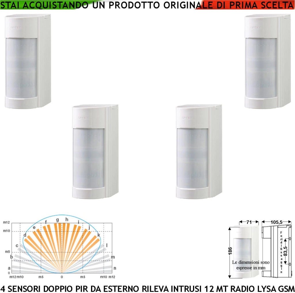 Rilevano il Movimento Intrusi 4 Pezzi Doppio Infrarosso da Esterno Radio Freq. 433,92 MHz Anti Jamming Per Lysa GSM Antifurto Sensore DA 90° 12 m 5 Livelli Basso Assorbimento Anticollisione Prot. IP55