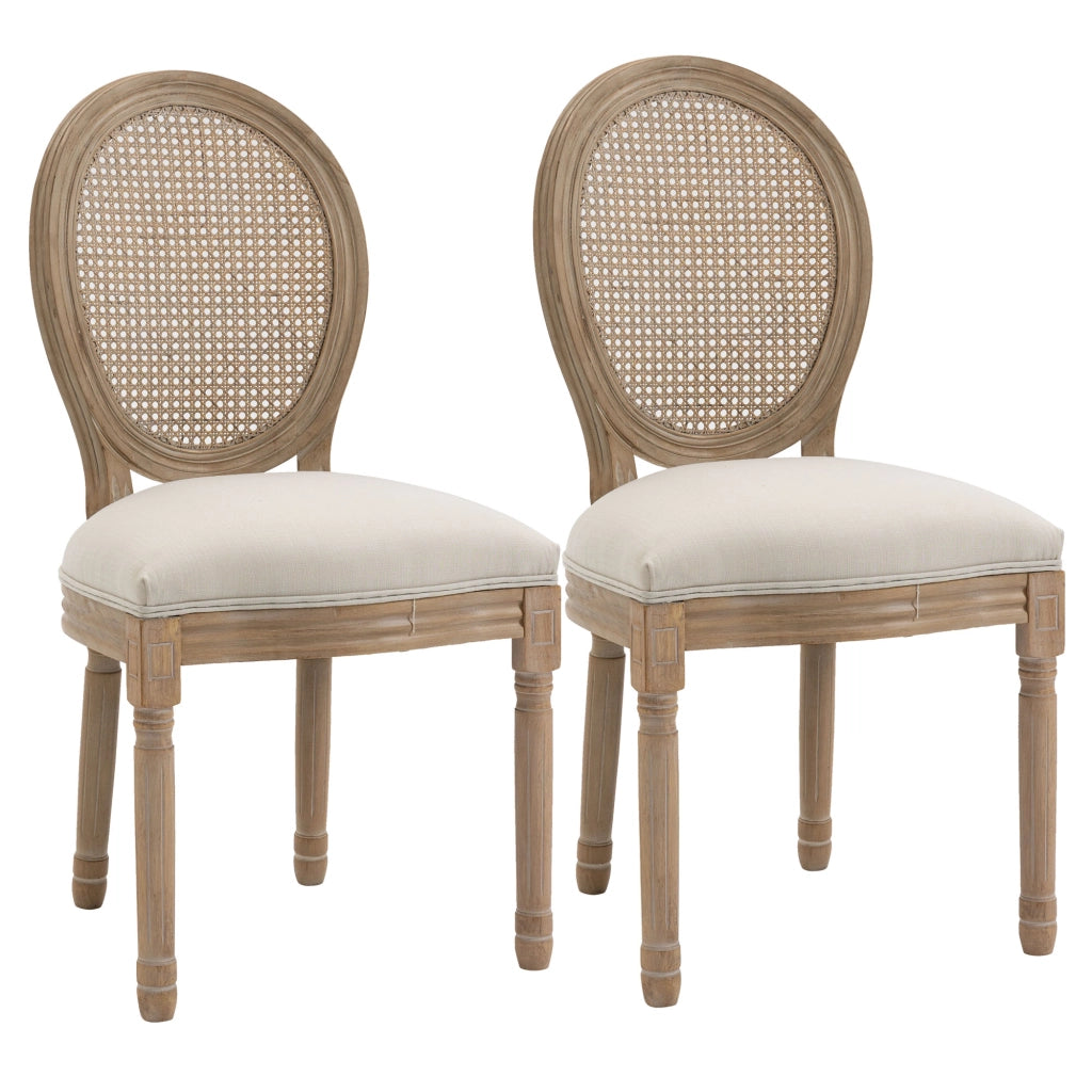 Set 2 Sedie da Pranzo Vintage ¨C Xylo ¨C Legno e Tessuto Schienale Traforato Bianco Crema 49x56x96cm