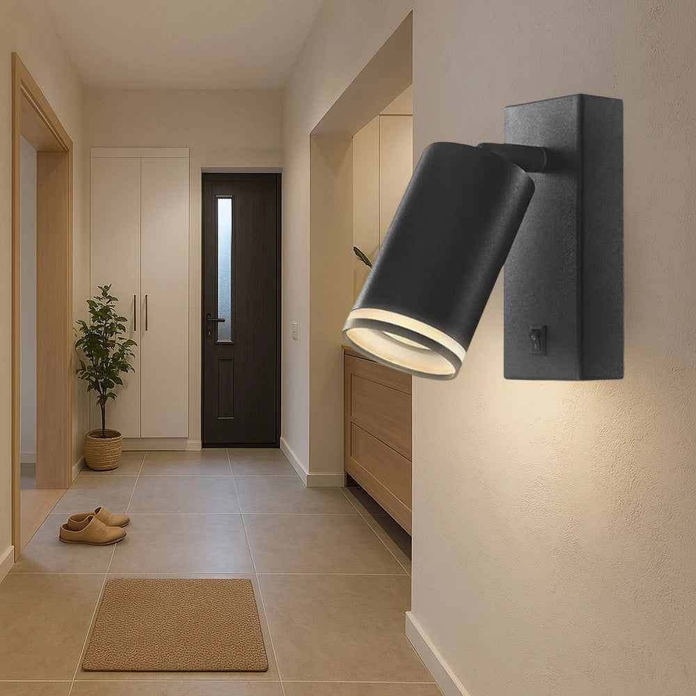 Trade Shop - Applique Da Muro Orientabile Con Interruttore On/off Con Attacco Gu10 In Alluminio Mr-02 - Nero