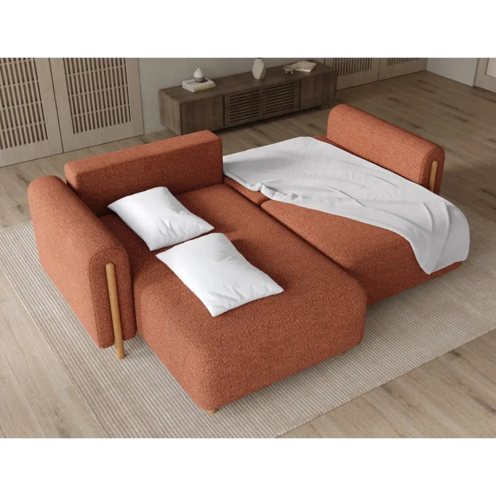 Divano ad angolo convertibile ARVESSA terracotta in ciniglia – Angolo sinistro